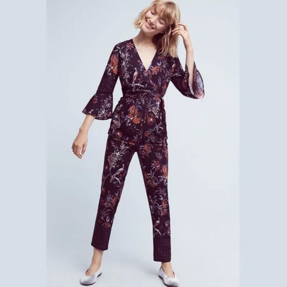Anthropologie Maeve Espoir Floral Bird Print Boho Jumpsuit Size 2 EUC - Picture 12 of 12